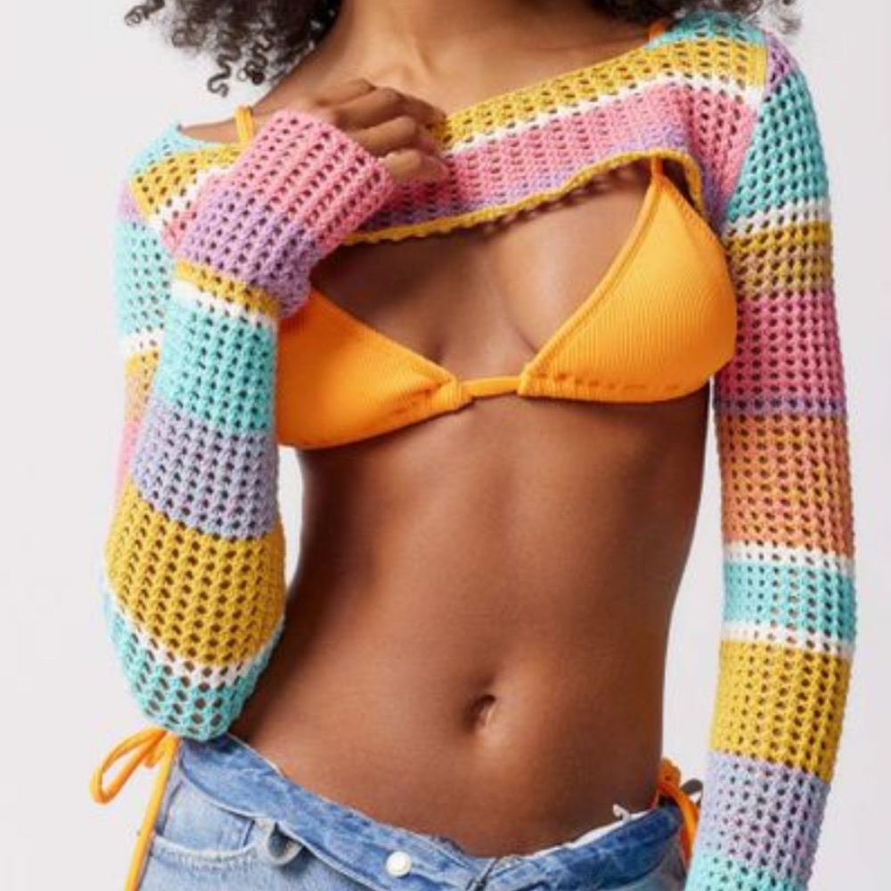 Urban Outfitters Size Large Multi-Colour Crochet Shrug Bolero